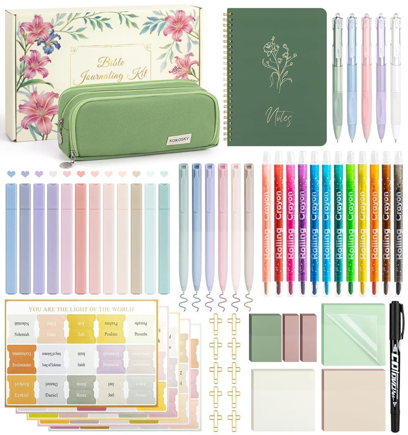 Pidada 59Pcs Bible Study Supplies, Bible Journaling Kit for Women, Pencil Case, 12 Pastel No Bleed Highlighters and 6 Colored Pens, Bible Tabs and More, Bible Study Tools, Book Annotation Kit for Women & Men - Image 1